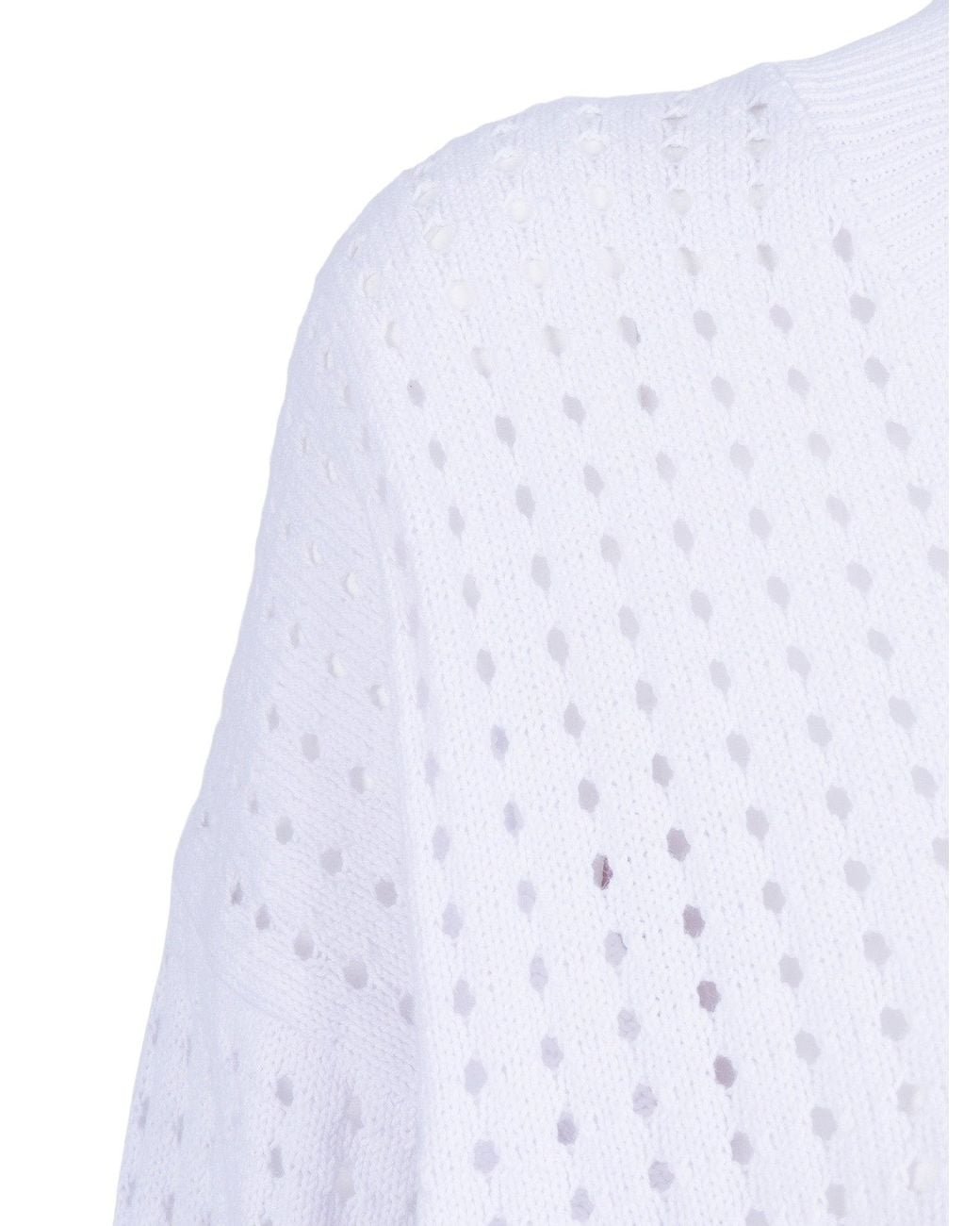 Kangra Cashmere White Pullover A Rete Manica Lunga