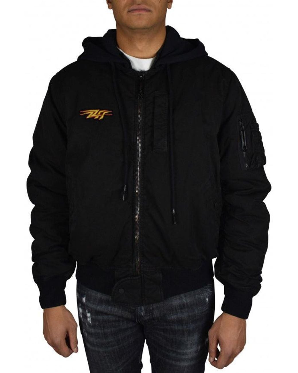Off-White c/o Virgil Abloh Black Cotton Bomber Jacket With Iconic Branding for men