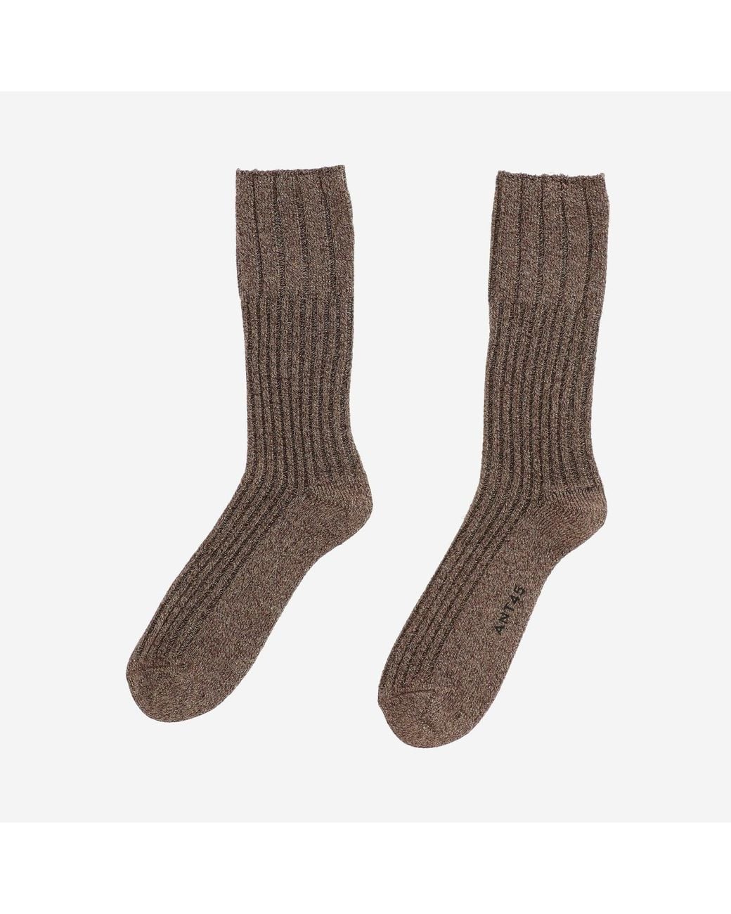 ANT45 Brown Ribbed Stretch Cotton Blend Socks