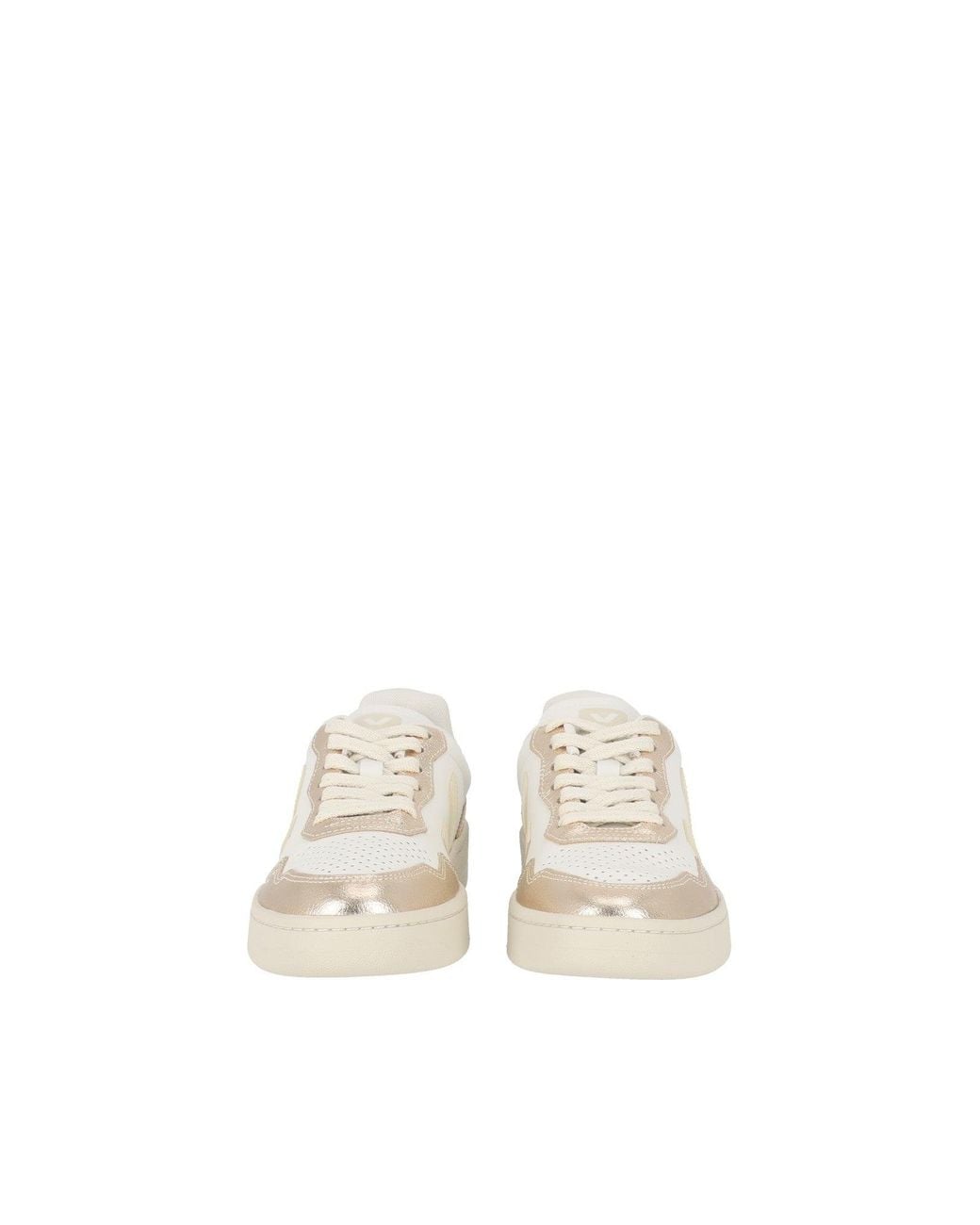 Veja White V-90 Metallic Accent Low-Top Sneakers