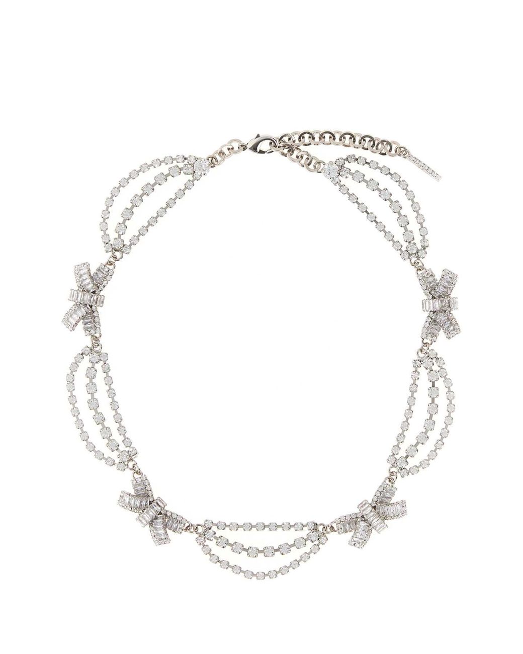 Alessandra Rich White Crystal Necklace With Bows