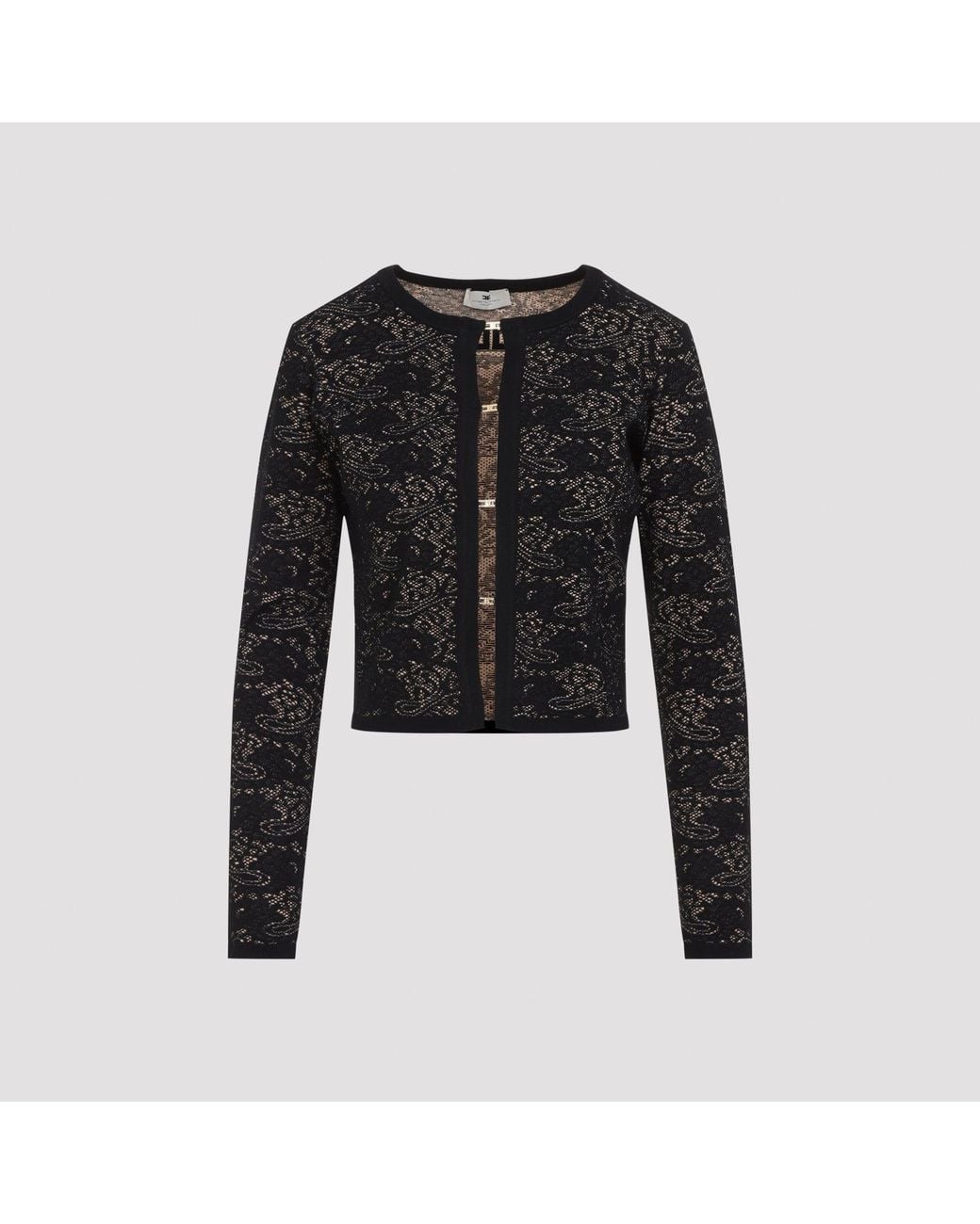 Elisabetta Franchi Black Lace-Knit Cardigan Sweater