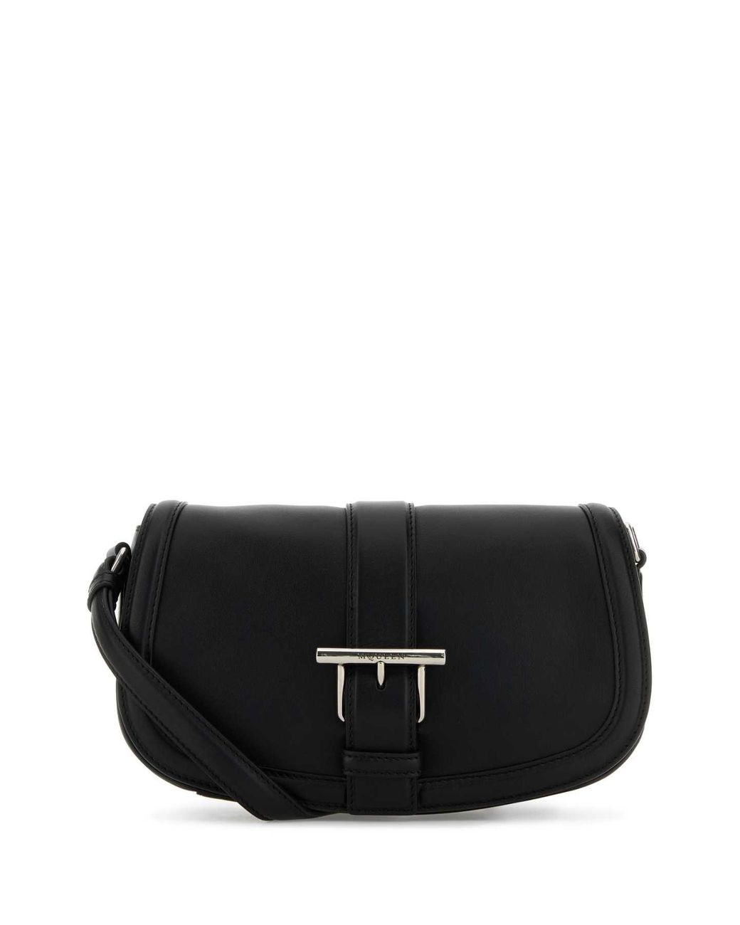 McQueen Black Leather Satchel Crossbody Bag
