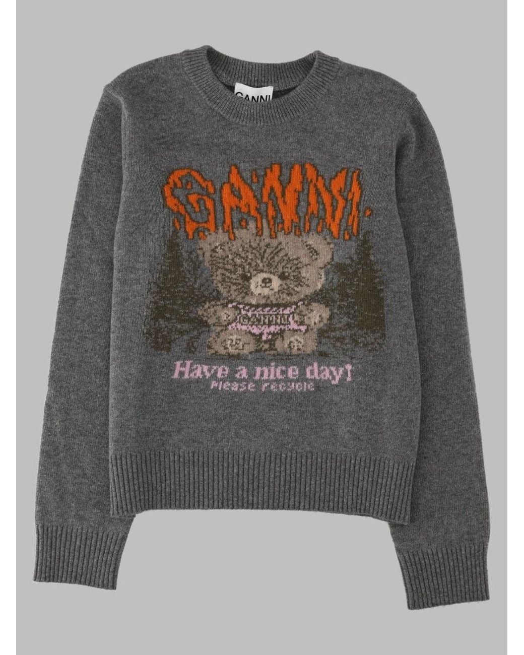 Ganni Gray Maglia "Teddy Forest"