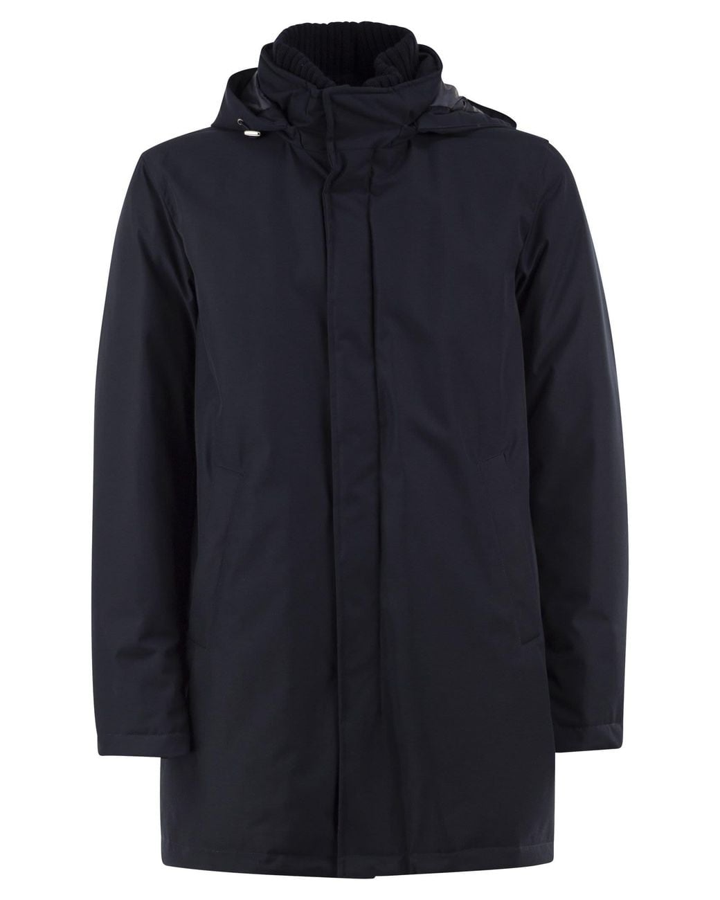 Herno Blue Hooded Parka With Knitted Inner Collar