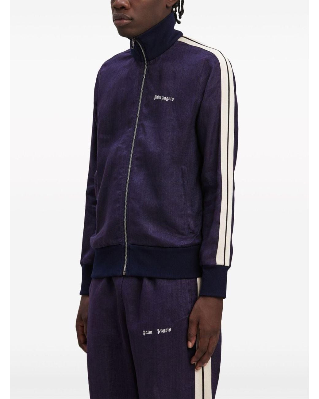 Palm Angels Blue Logo Track Jacket, 100% Polyester, Size: Medium for men