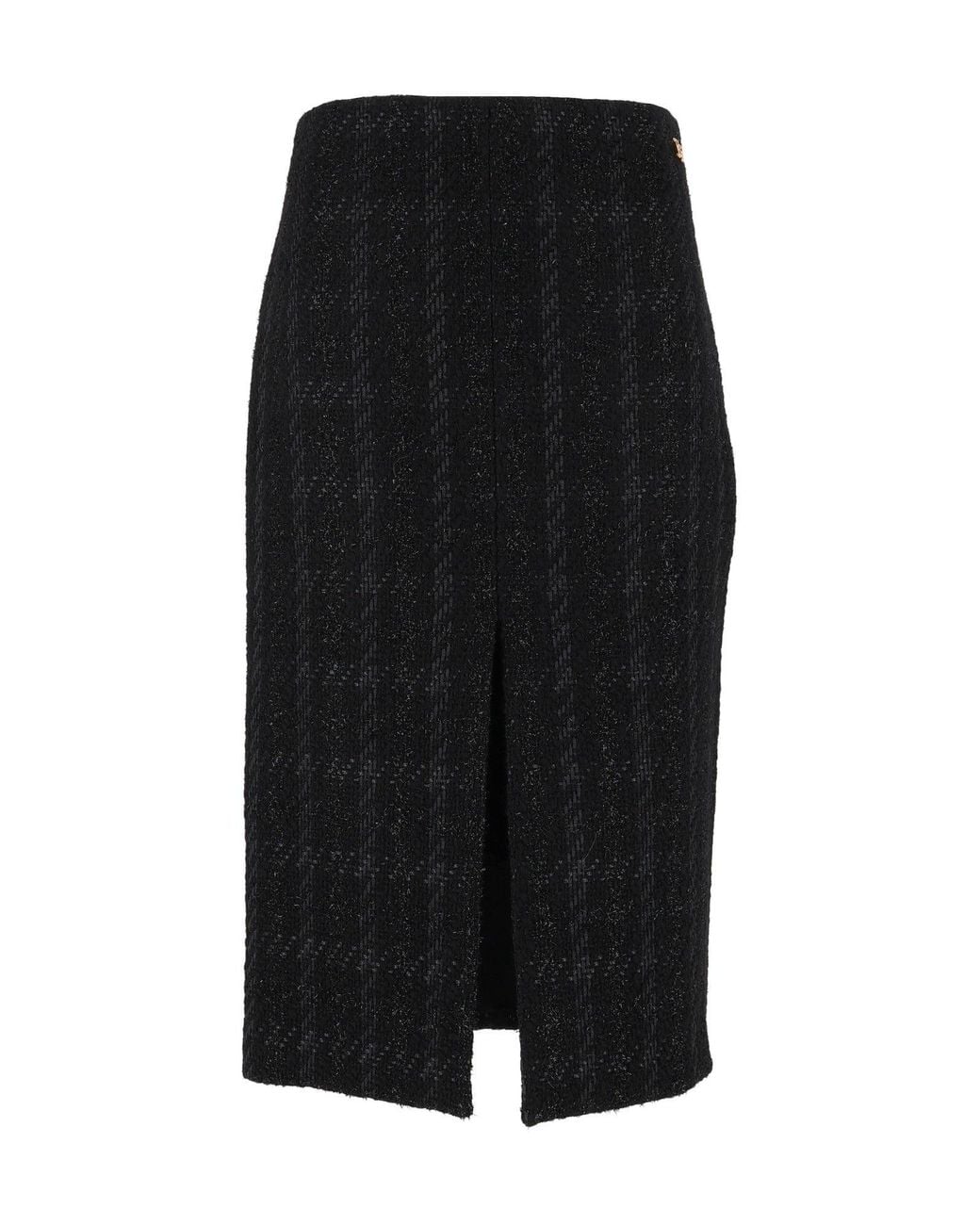 Elisabetta Franchi Black Front Slit Tailored Midi Skirt