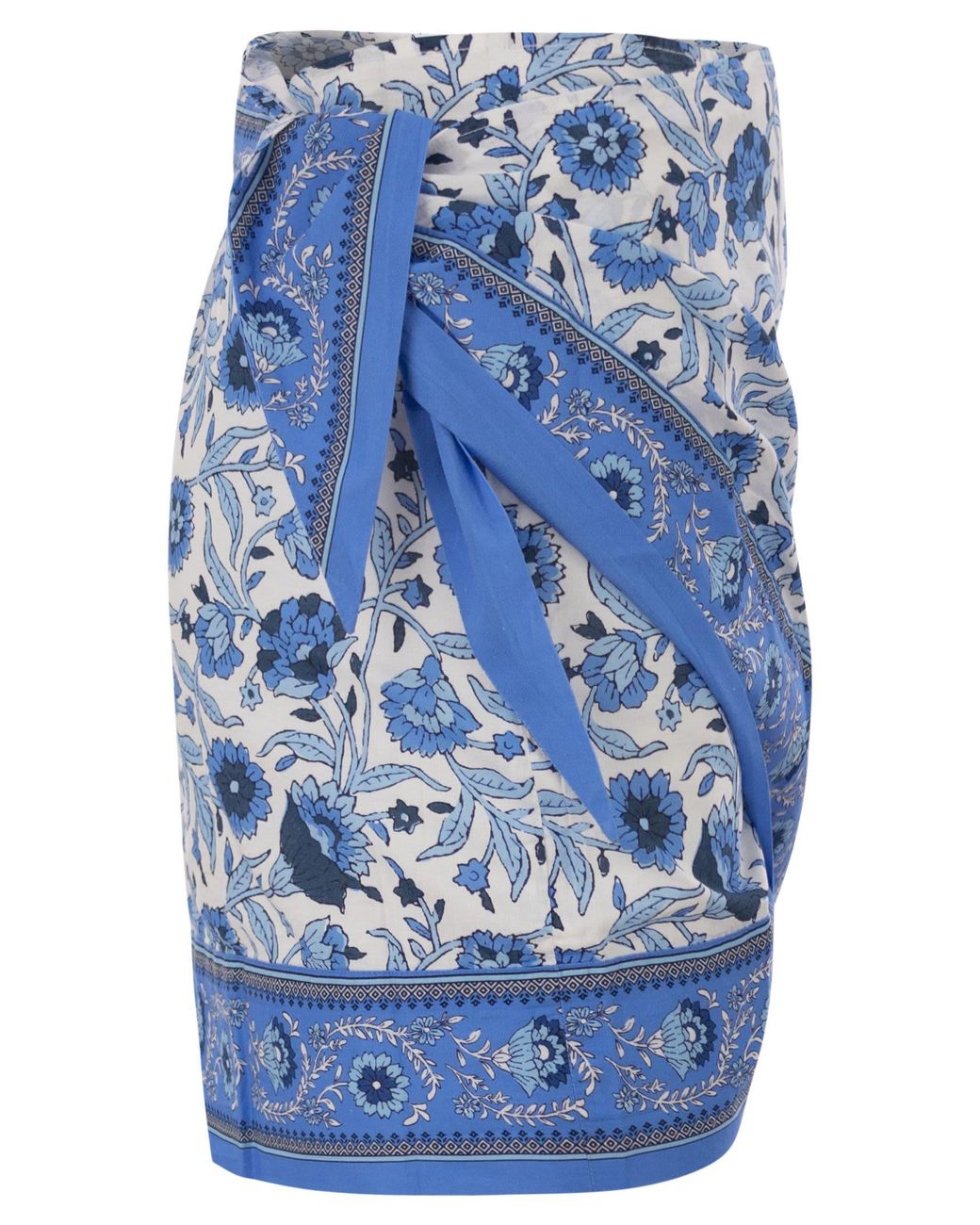 Mc2 Saint Barth Blue Floral Print Cotton Wrap Mini Skirt