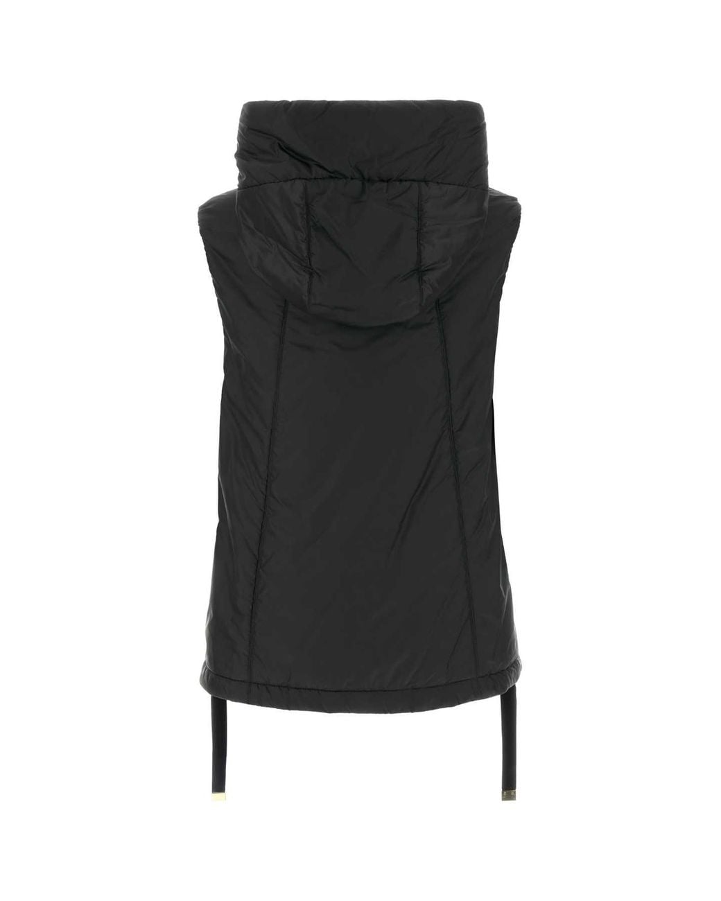 MM THE CUBE Black Polyester Sleeveless Padded Jacket With Silk-Blend Padding And Glossy Finish