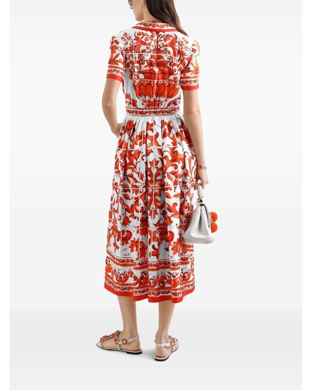Dolce & Gabbana White Maiolica Print Silk Maxi Dress