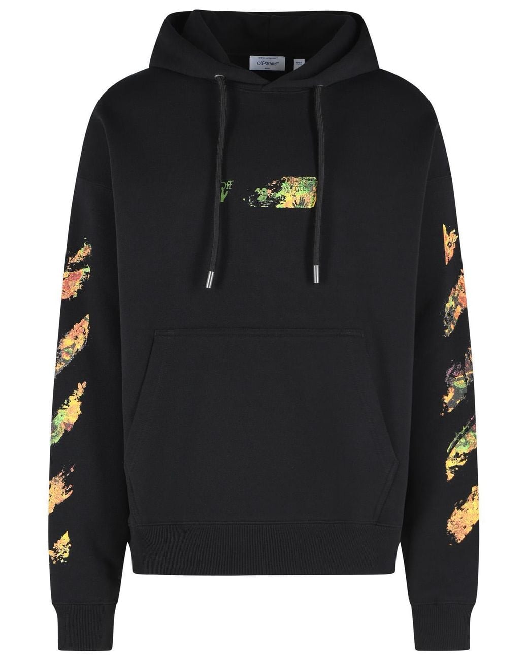 Off-White c/o Virgil Abloh Black Cotton Sweatshirt With Adjustable Drawstring Hood And Graphic Prints for men