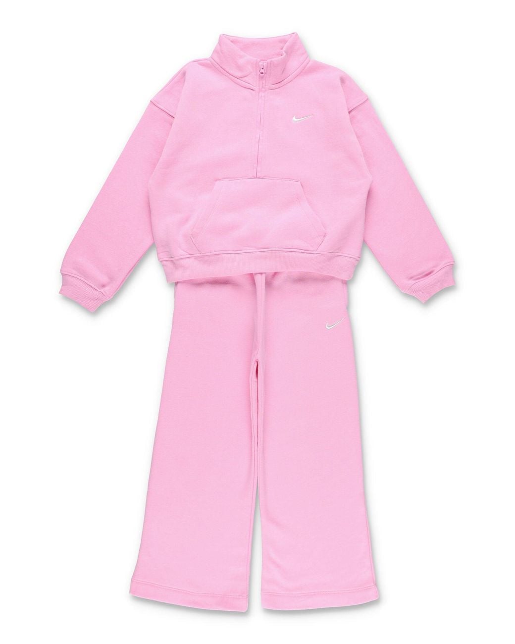 Nike Pink Girls' Soft Fleece Mini Two-Piece Half-Zip Sweatshirt & Wide-Leg Pants Set