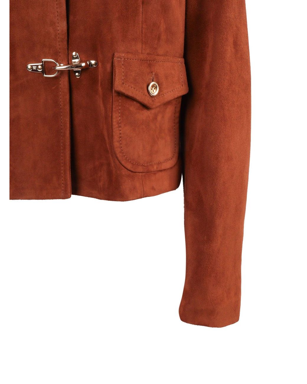 Fay Brown Cropped Suede Jacket With Tailored Collar And Unique Fastenings