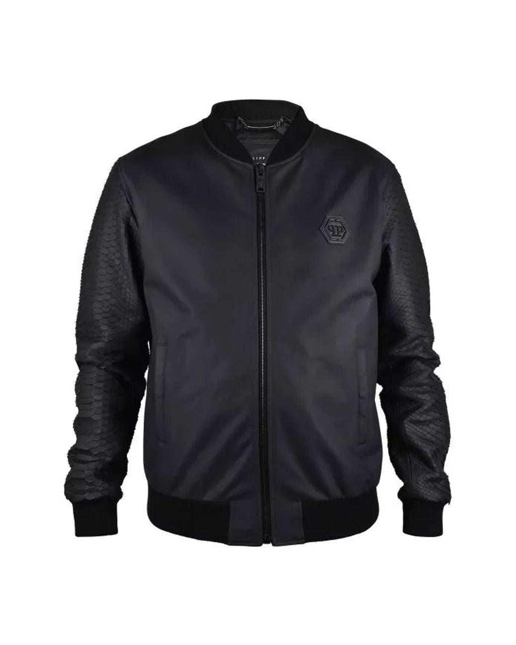 Philipp Plein Blue Leather Jacket