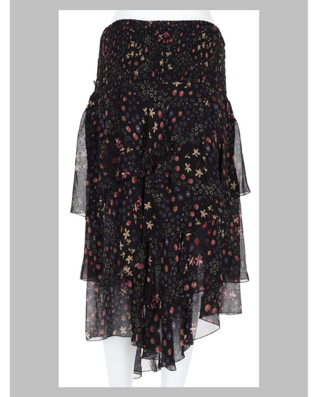 Isabel Marant Black Floral Tiered Asymmetrical Skirt