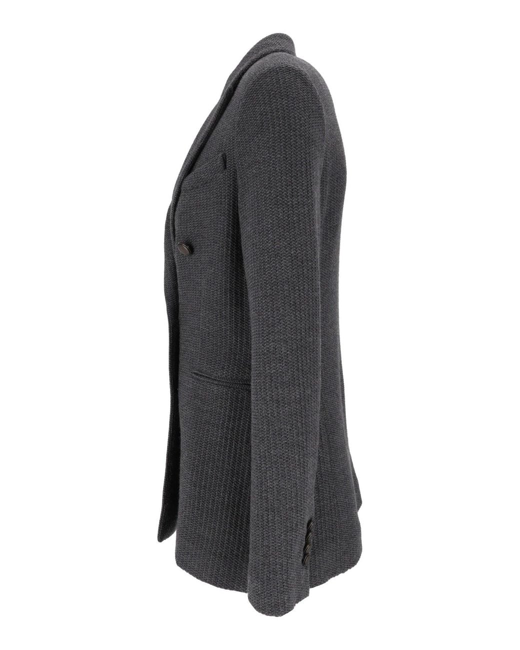 Circolo 1901 Black Textured Knit Metal Button Double-Breasted Blazer