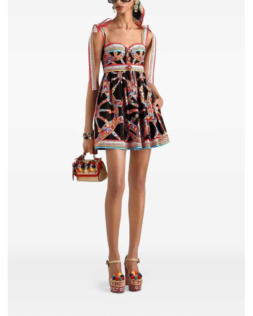 Dolce & Gabbana Red Carretto-Print Poplin Dress