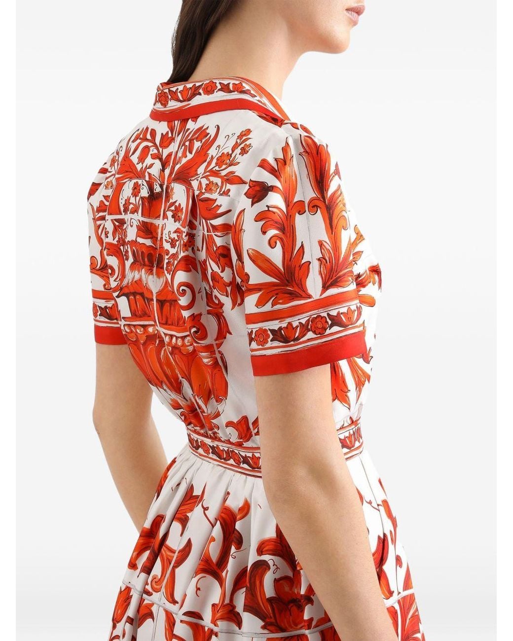 Dolce & Gabbana White Maiolica Print Silk Maxi Dress