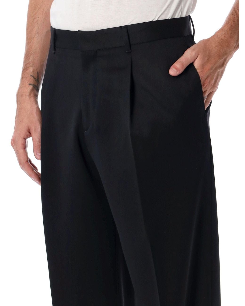 Lardini Black Tailored Wide-Leg Wool Trousers for men