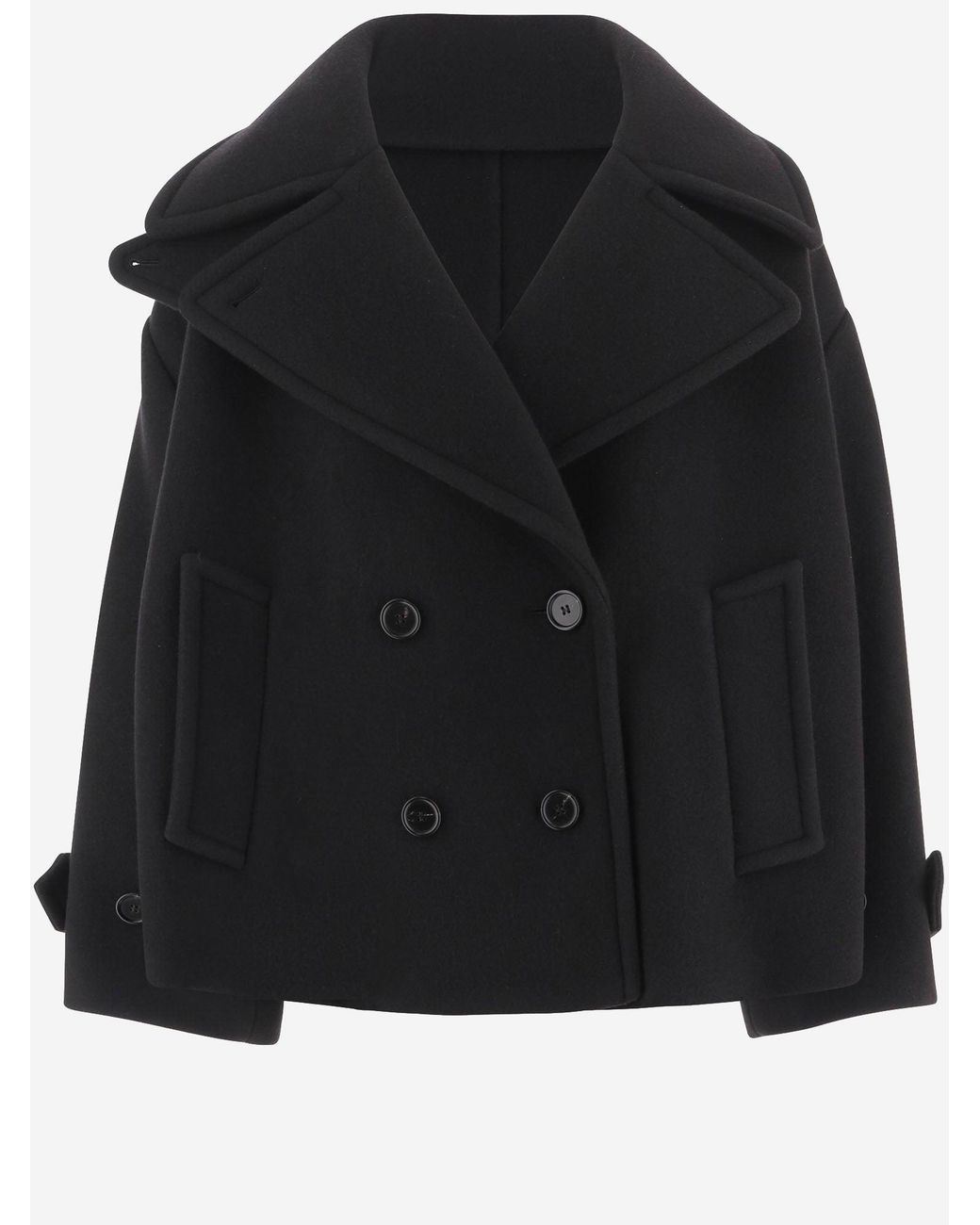 Chloé Black Coat Oversized Short Wool-Blend