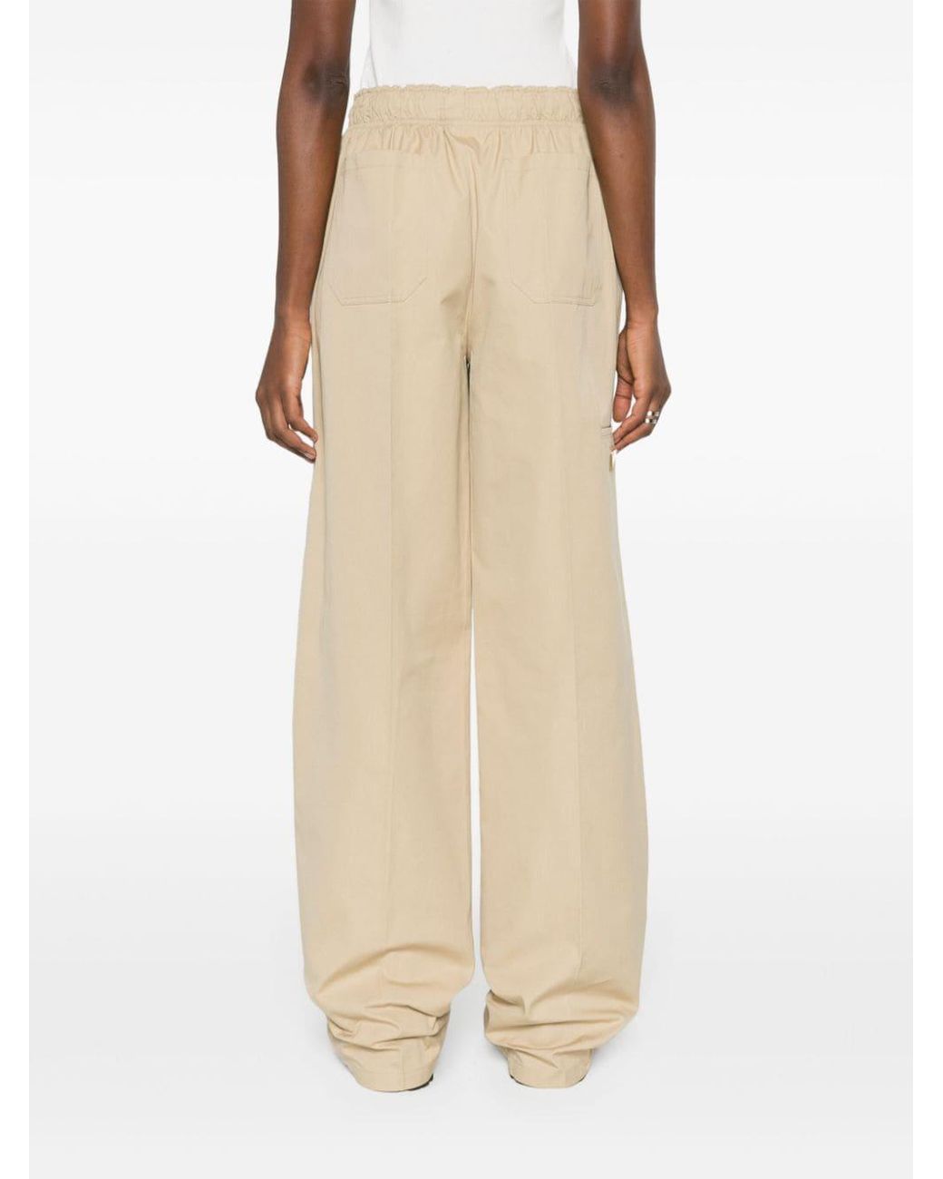 Prada Natural Wide-Leg Cotton Trousers