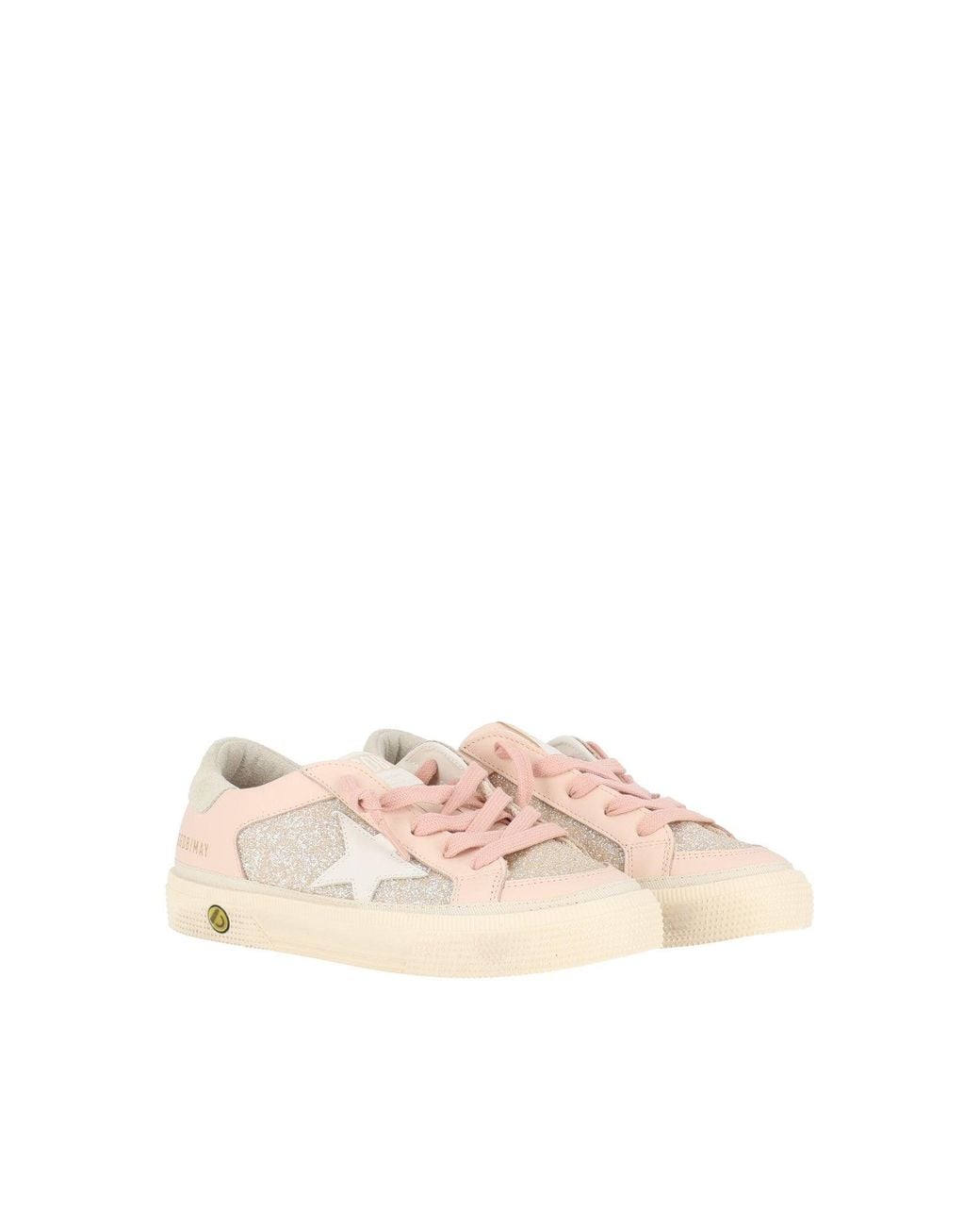 Golden Goose Deluxe Brand Natural Sneakers May With Double Quarter And Toe Glitter And Leather Upper Leather Star Tongue And Toe Suede Heel Pale/Milk