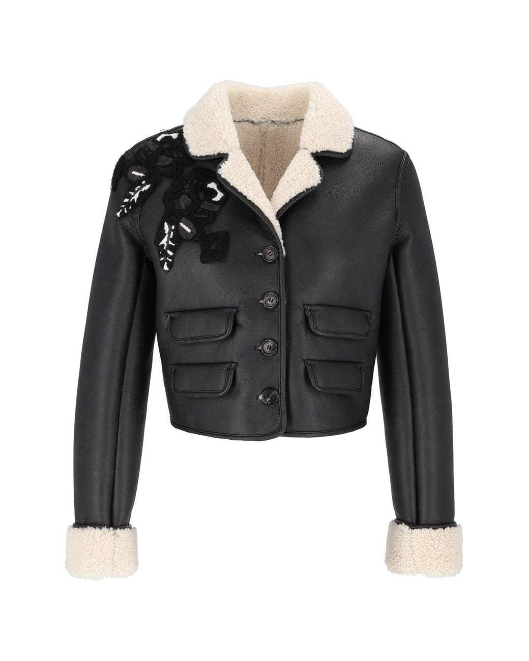 Ermanno Scervino Black Giubbotto Floral Applique Cropped Jacket