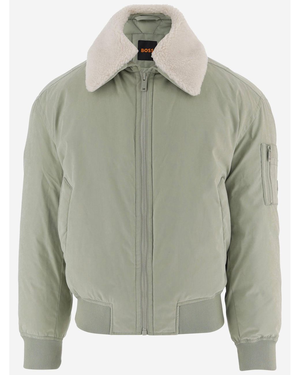 Boss Green Nylon Jacket With Shearling Collar