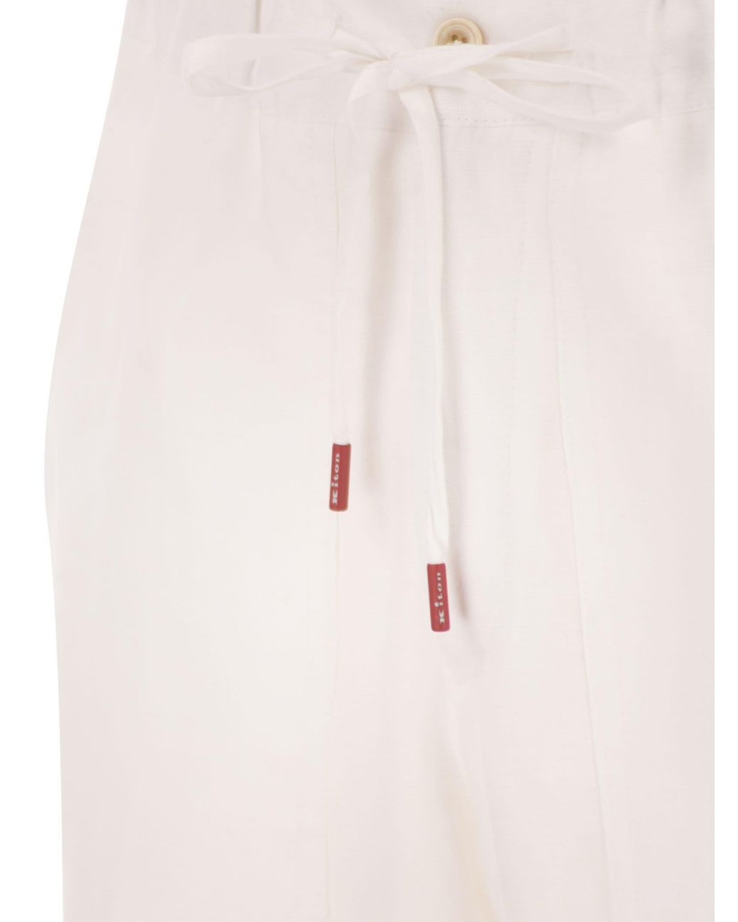 Kiton White Tailored Linen Drawstring Trousers for men