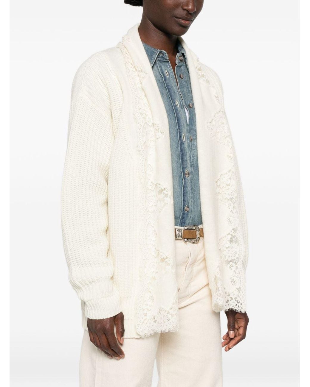 ERMANNO FIRENZE White Lace Trim Cotton Cardigan