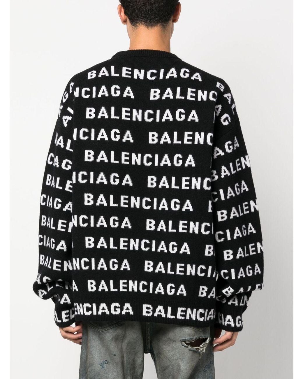 Balenciaga Black Allover Logo Crewneck Sweater for men