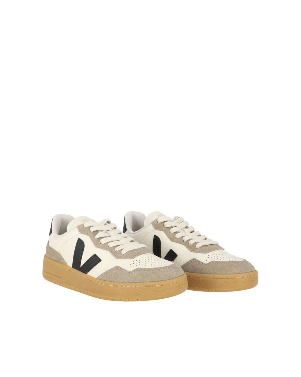 Veja White V-90 Organic Traced Leather Low-Top Sneakers