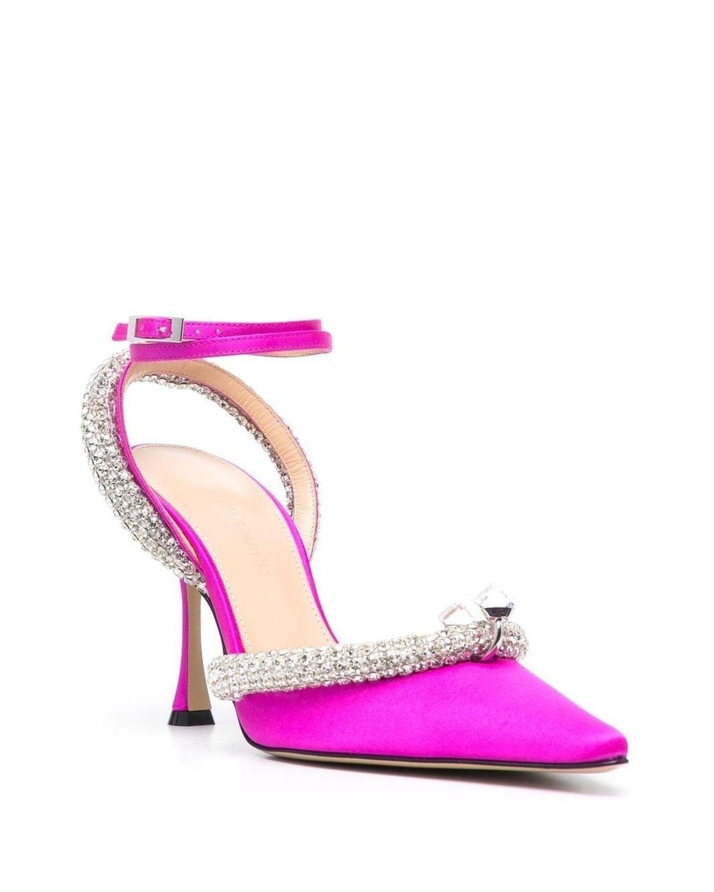 Mach & Mach Pink Mach & Mach Crystal-Embellished Satin Slingback Pumps