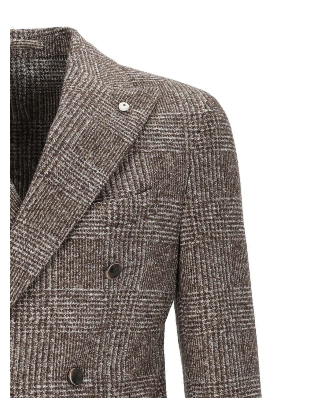 BRANDO-LUBIAM Gray Double-Breasted Checkered Jacket With Wide Lapels