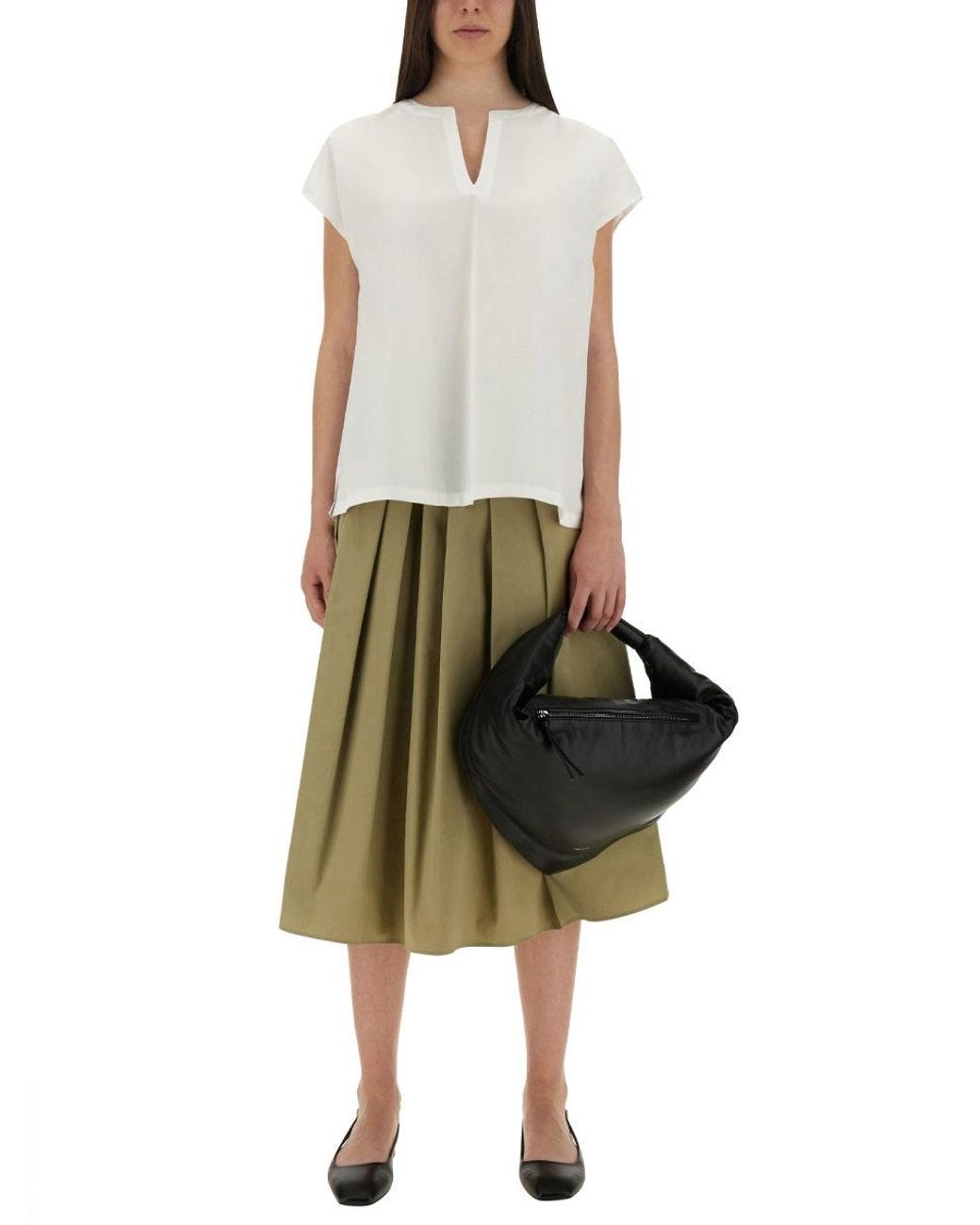 Aspesi Green Mid-Calf Wide Fit Cotton Skirt