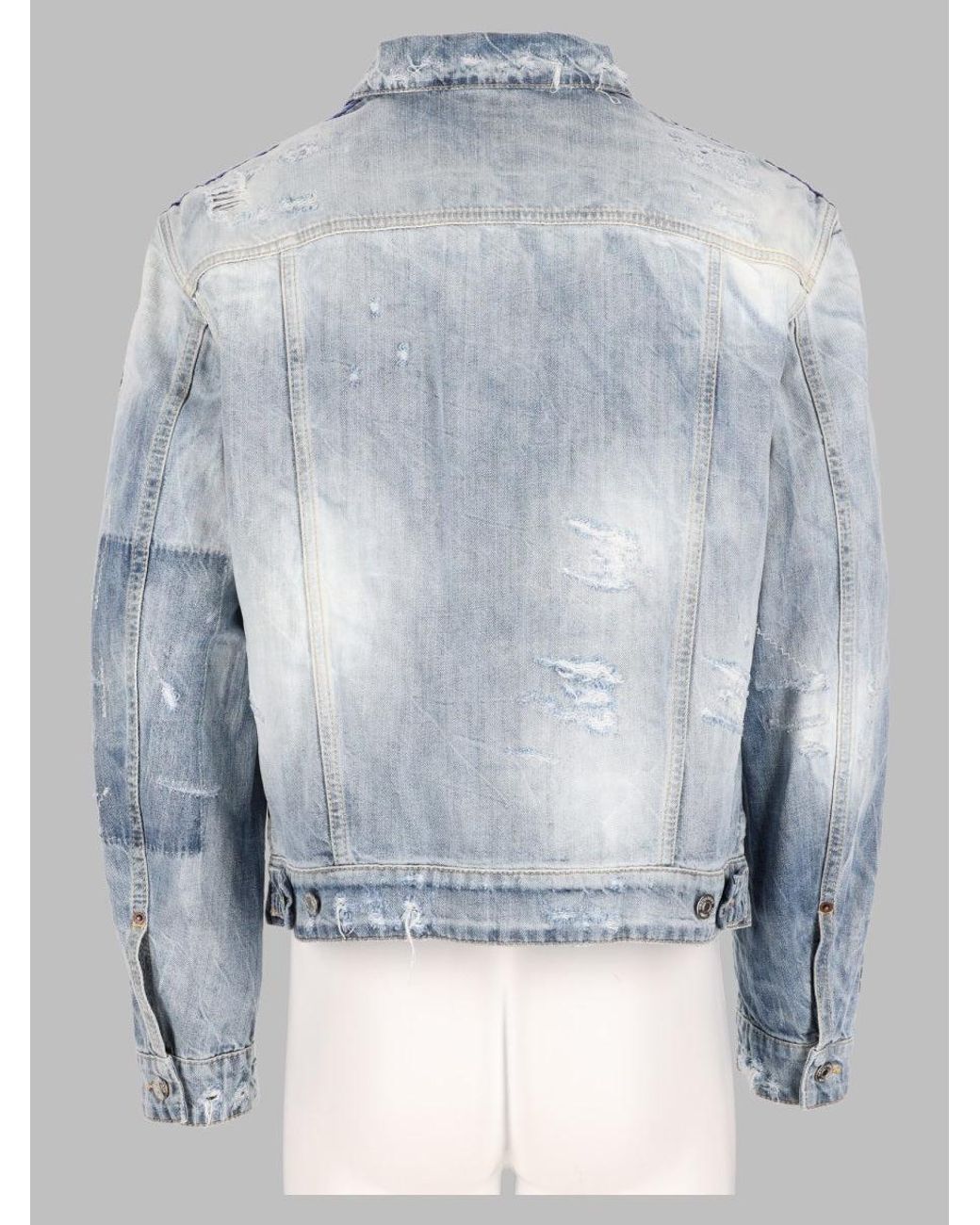 DSquared² Blue Distressed Striped Denim Jacket for men