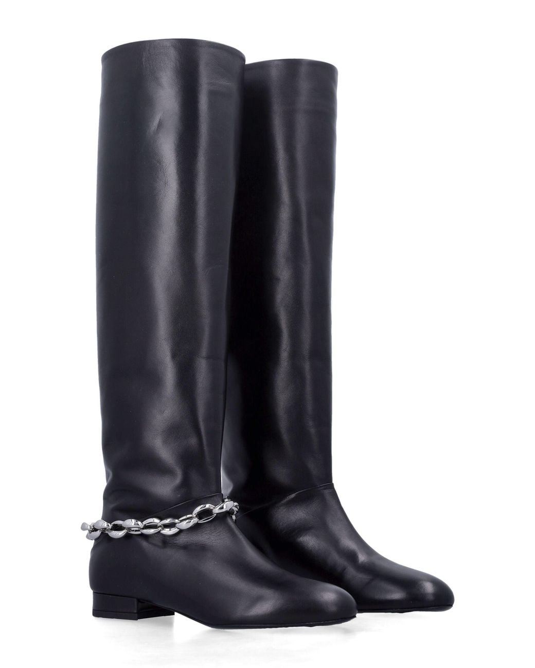 By Far Blue Chain-Ankle Tall Leather Boots