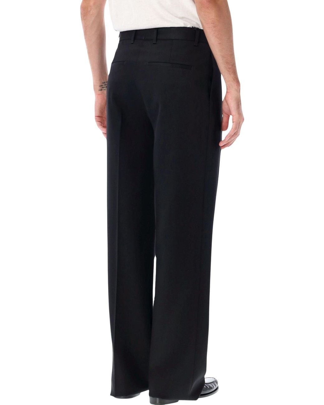 Lardini Black Tailored Wide-Leg Wool Trousers for men