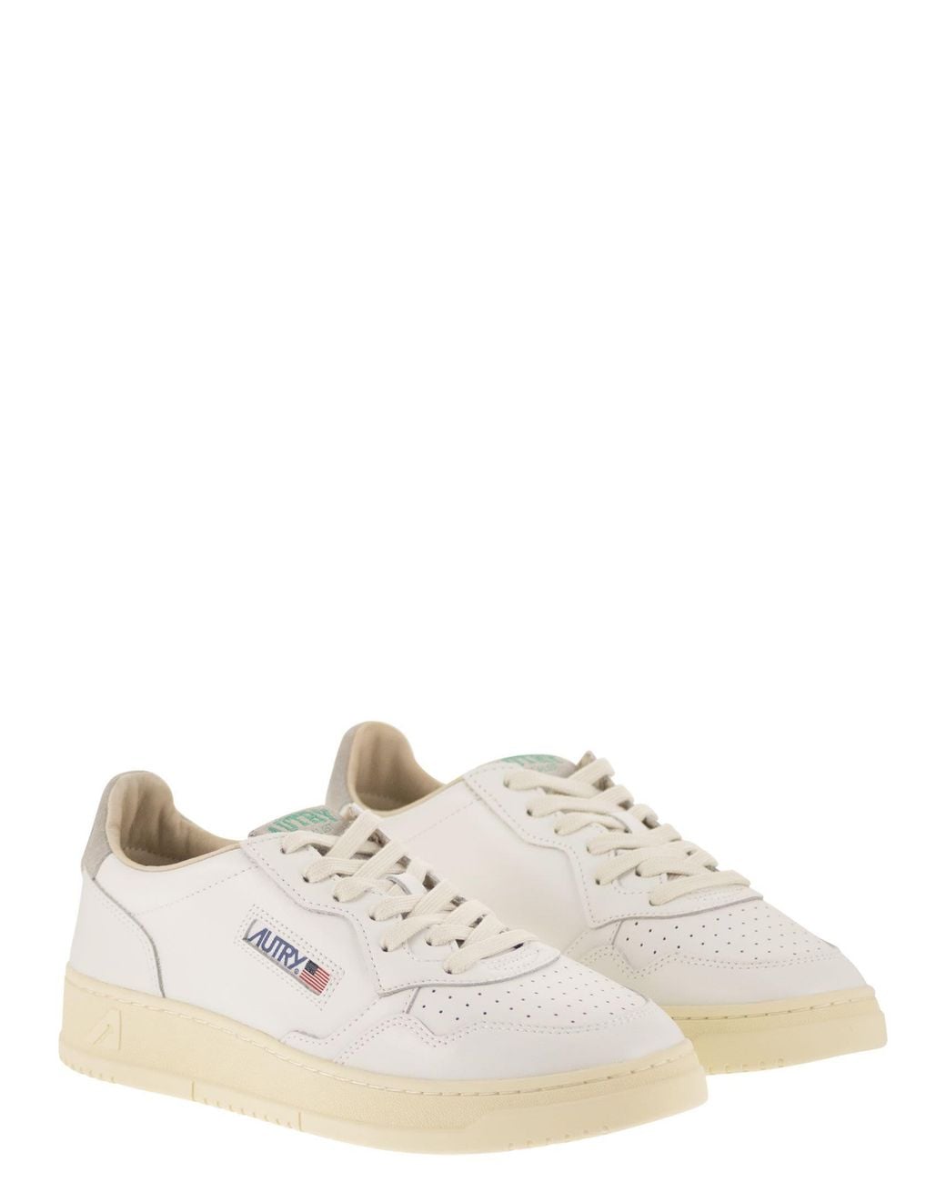 Autry White Medalist Low Leather Trainers With Suede Details
