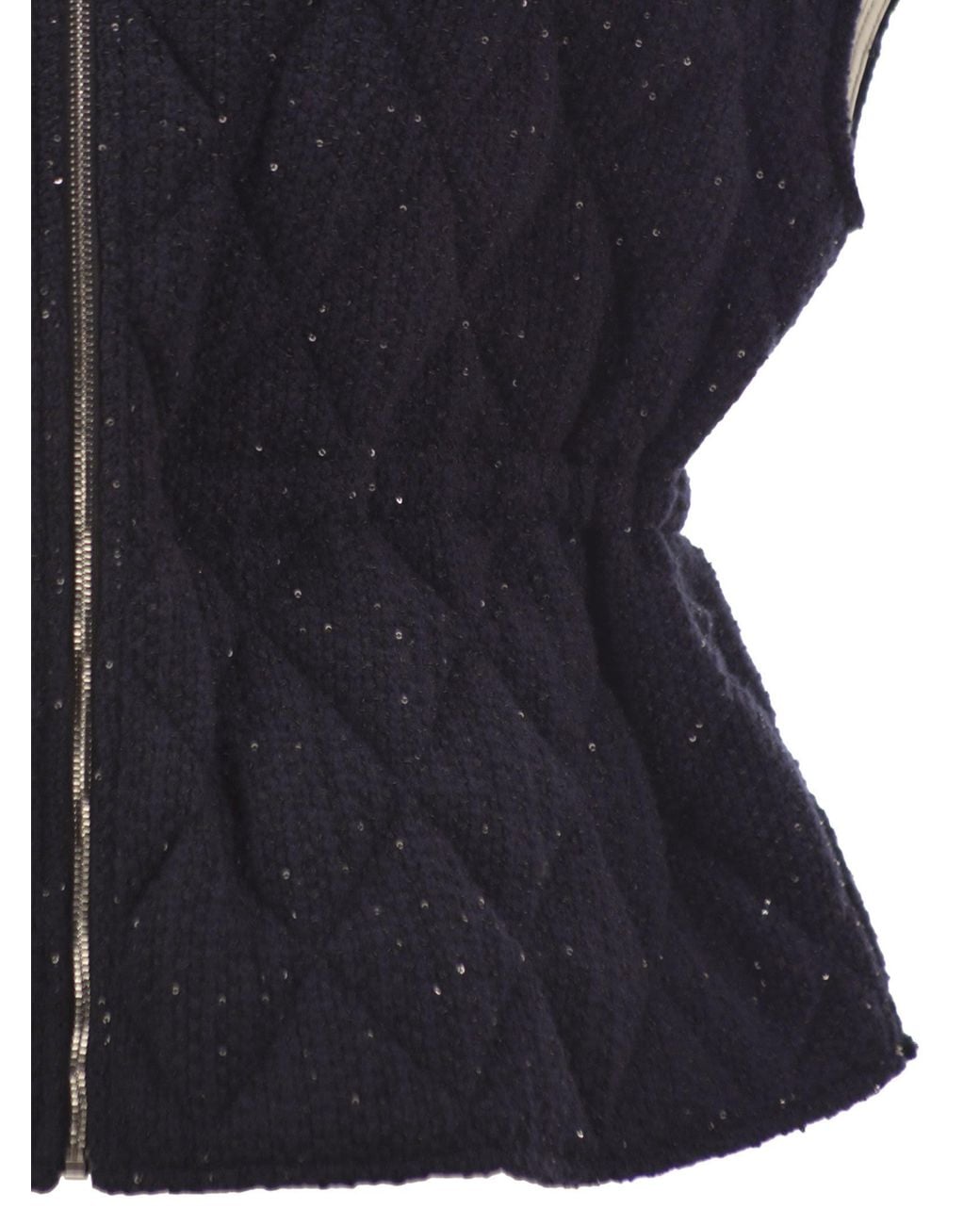 Fabiana Filippi Blue Quilted Virgin Wool, Silk And Cashmere Gilet With Sequins