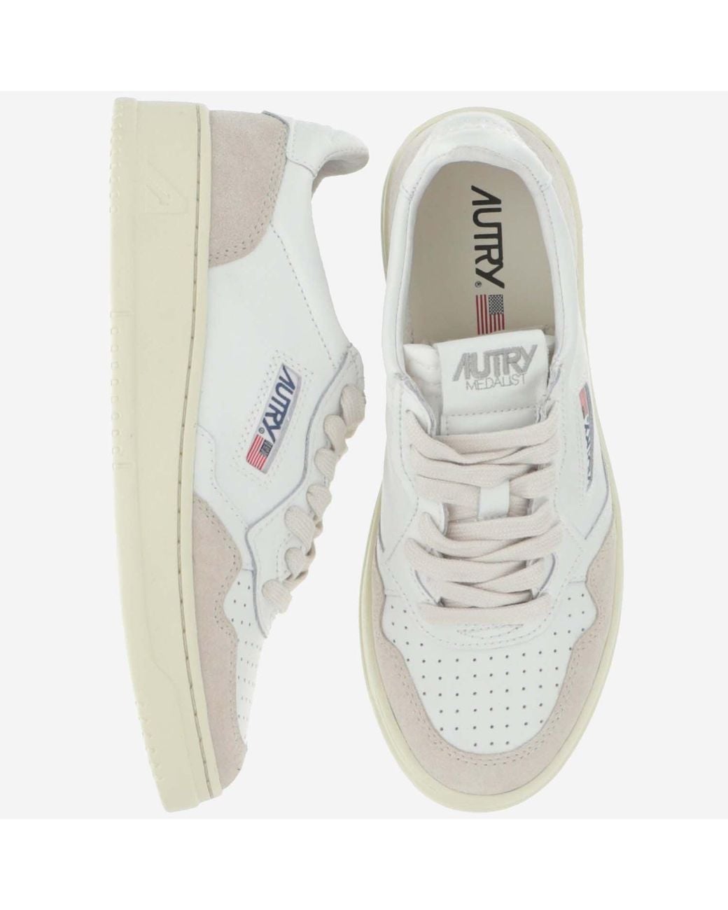 Autry White Leather And Suede Low-Top Sneakers With Embossed Branding