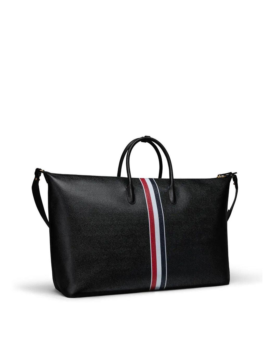 Thom Browne Black Soft Duffle Bag W/ Rwb Stripe