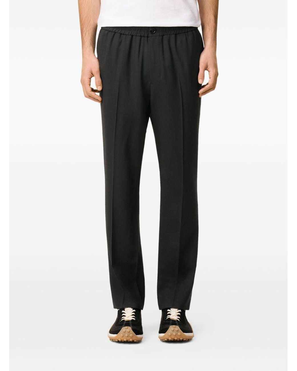 AMI Gray Elasticated-Waist Wool Trousers for men
