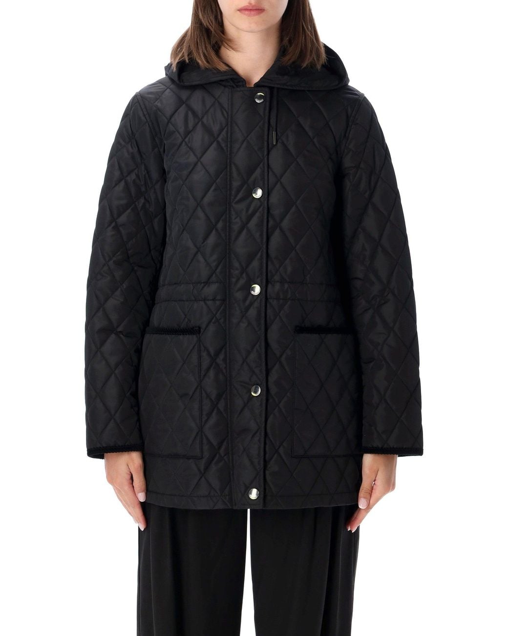 Burberry Black Quilted Nylon Parka Jacket With Adjustable Drawstring Waist And Hood