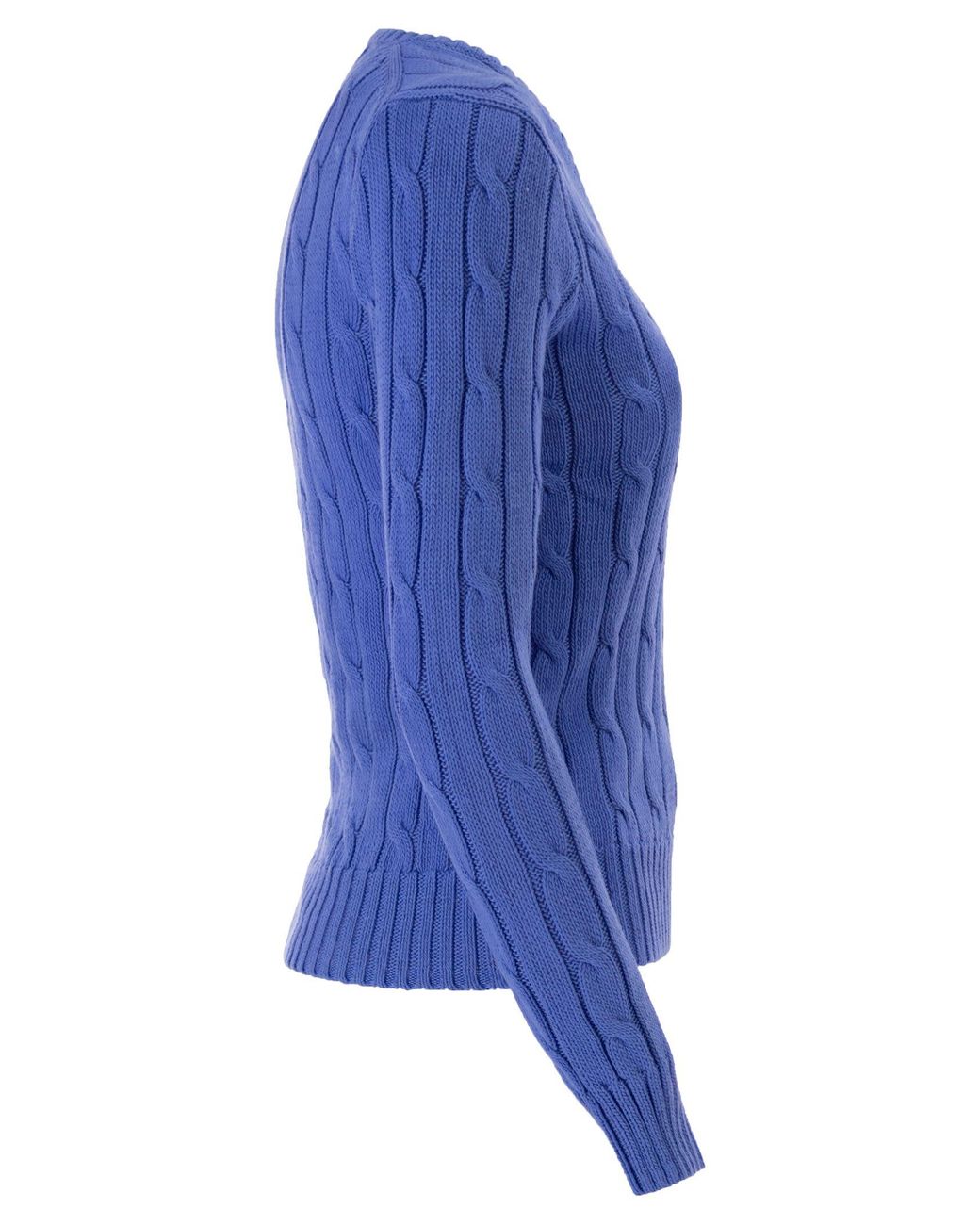 Polo Ralph Lauren Blue Cotton Cable Knit Jumper With V-Neck