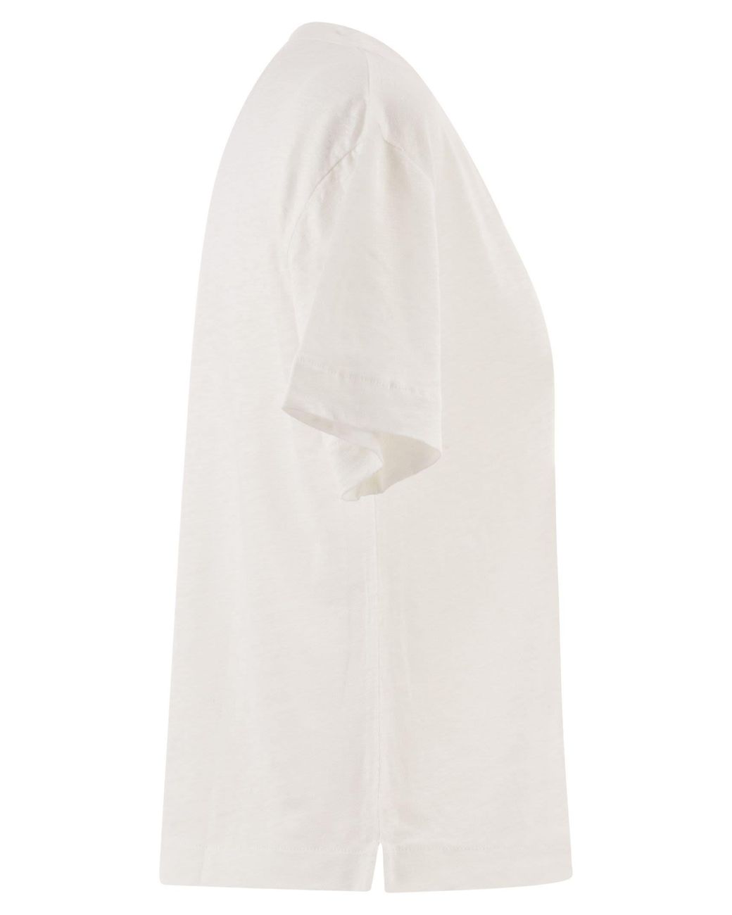 Majestic White Stretch Linen T Shirt With V Neck