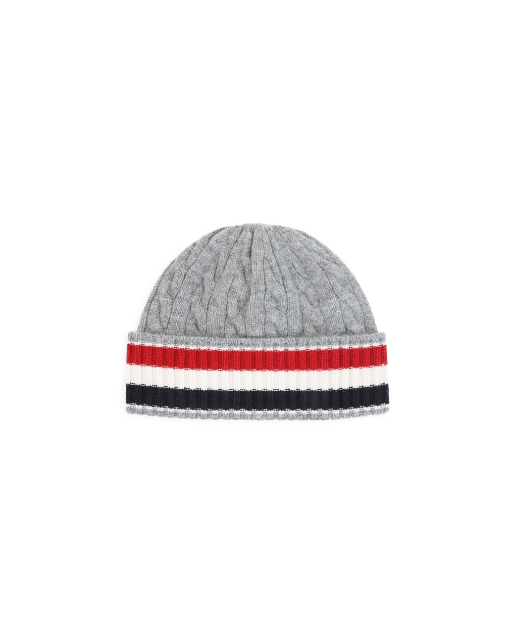 Thom Browne Gray Cable Knit Striped Wool Beanie for men