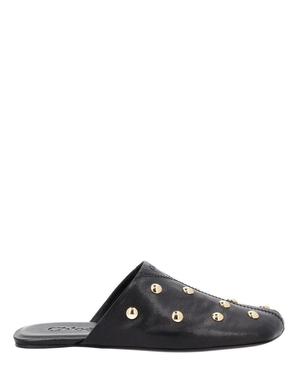Chloé Black Susanna Buckle-Details Studded Flat Pumps