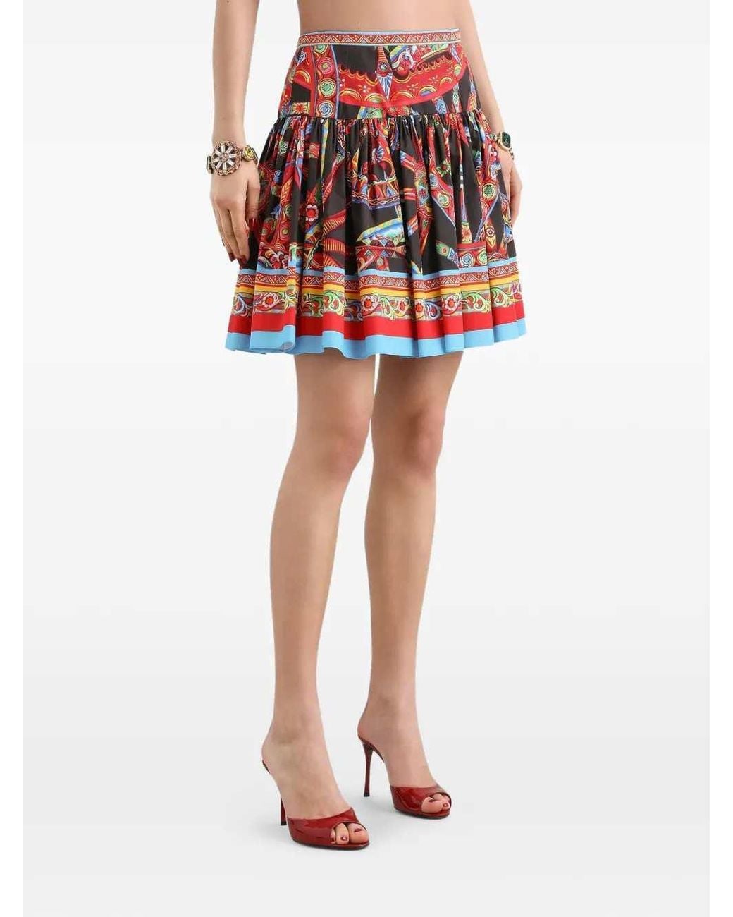 Dolce & Gabbana Red Popeline-Minirock mit Carretto-Print