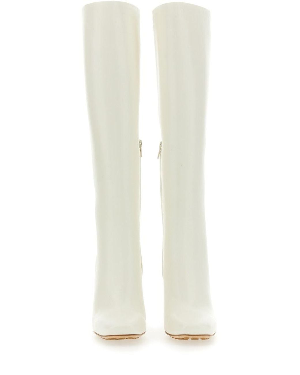 Bottega Veneta White Chalk Leather Canalazzo Boots